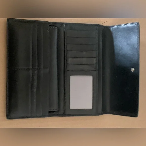 Vintage Coach Soho Pleated Leather Wallet Tri Fold Black Card Holder Checkbook